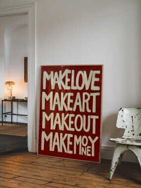Make Love Make Art Typography Print Bold Red Art Poster Modern Inspirational
